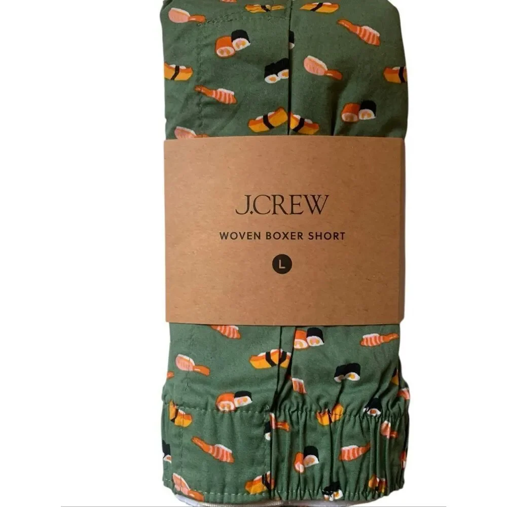 J. Crew Men’s Cotton Poplin Woven Boxer Shorts Thatcher Green Sushi, Medium New